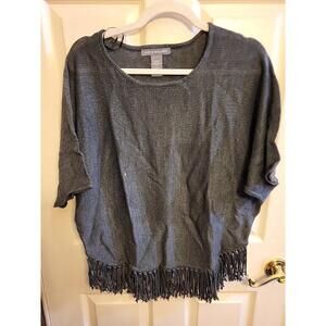 Kate & Mallory Knit Long Dolman Sleeve Crew Neck Fringed Sweater Size Med FLAW